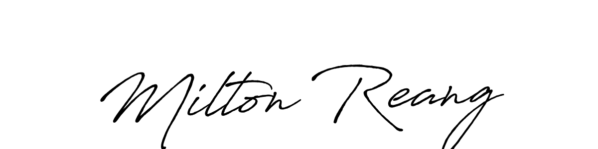 The best way (Antro_Vectra_Bolder) to make a short signature is to pick only two or three words in your name. The name Milton Reang include a total of six letters. For converting this name. Milton Reang signature style 7 images and pictures png