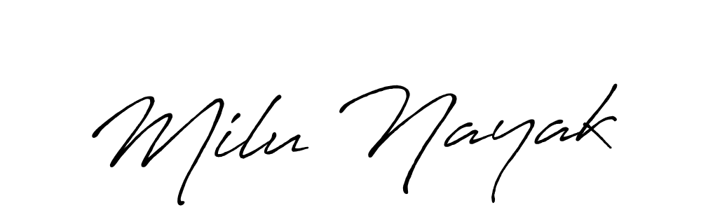 Create a beautiful signature design for name Milu Nayak. With this signature (Antro_Vectra_Bolder) fonts, you can make a handwritten signature for free. Milu Nayak signature style 7 images and pictures png