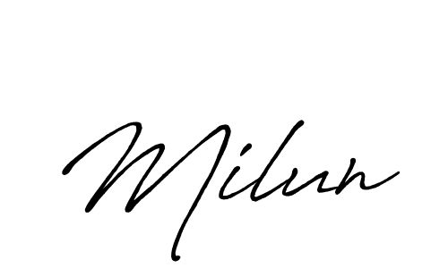 Milun stylish signature style. Best Handwritten Sign (Antro_Vectra_Bolder) for my name. Handwritten Signature Collection Ideas for my name Milun. Milun signature style 7 images and pictures png