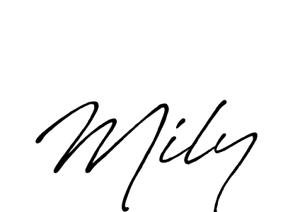 Use a signature maker to create a handwritten signature online. With this signature software, you can design (Antro_Vectra_Bolder) your own signature for name Mily. Mily signature style 7 images and pictures png
