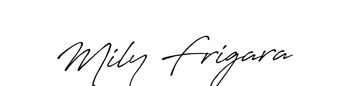 How to make Mily Frigara name signature. Use Antro_Vectra_Bolder style for creating short signs online. This is the latest handwritten sign. Mily Frigara signature style 7 images and pictures png