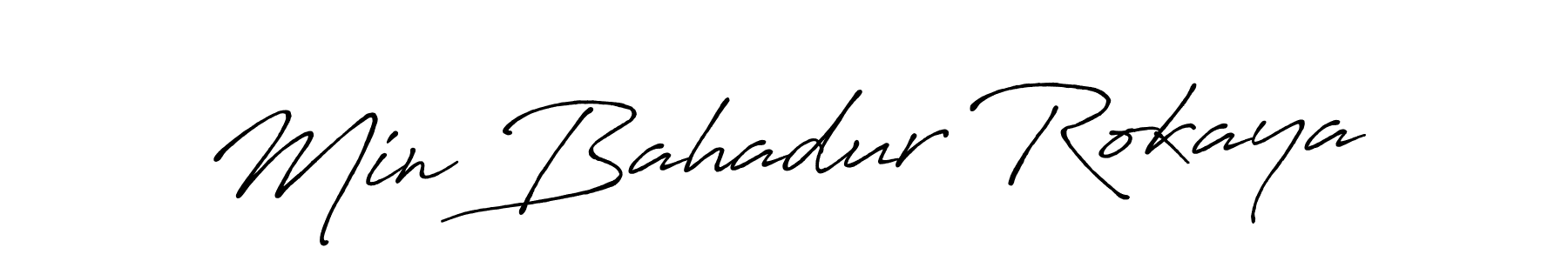 It looks lik you need a new signature style for name Min Bahadur Rokaya. Design unique handwritten (Antro_Vectra_Bolder) signature with our free signature maker in just a few clicks. Min Bahadur Rokaya signature style 7 images and pictures png