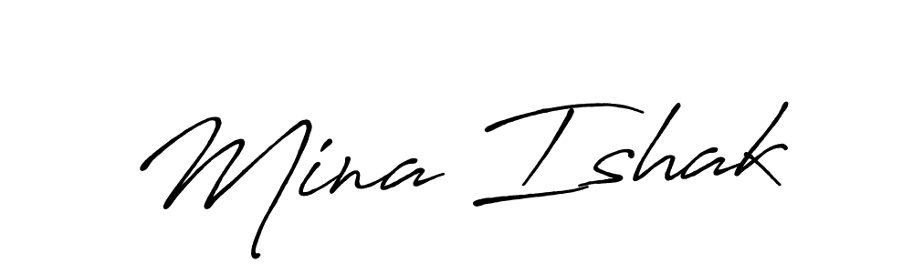Also You can easily find your signature by using the search form. We will create Mina Ishak name handwritten signature images for you free of cost using Antro_Vectra_Bolder sign style. Mina Ishak signature style 7 images and pictures png