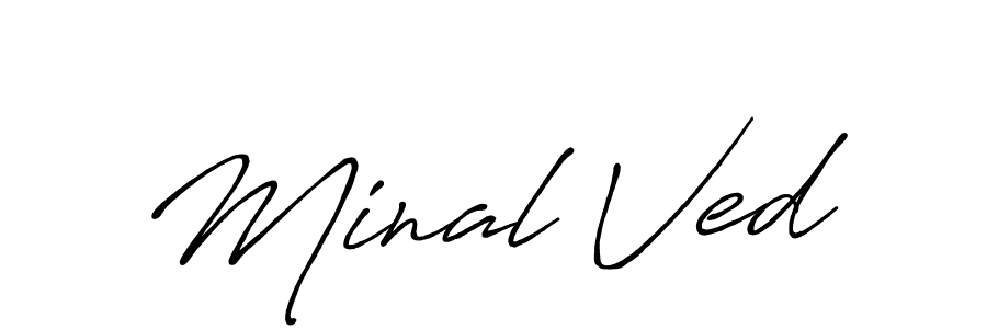 Minal Ved stylish signature style. Best Handwritten Sign (Antro_Vectra_Bolder) for my name. Handwritten Signature Collection Ideas for my name Minal Ved. Minal Ved signature style 7 images and pictures png