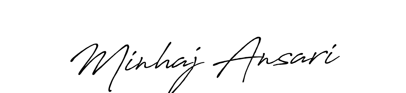 Make a beautiful signature design for name Minhaj Ansari. With this signature (Antro_Vectra_Bolder) style, you can create a handwritten signature for free. Minhaj Ansari signature style 7 images and pictures png