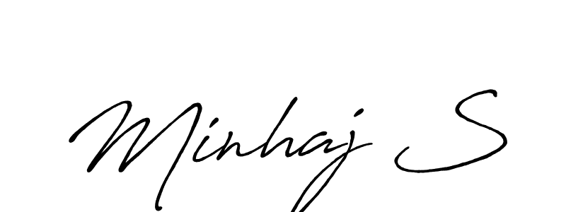 Create a beautiful signature design for name Minhaj S. With this signature (Antro_Vectra_Bolder) fonts, you can make a handwritten signature for free. Minhaj S signature style 7 images and pictures png