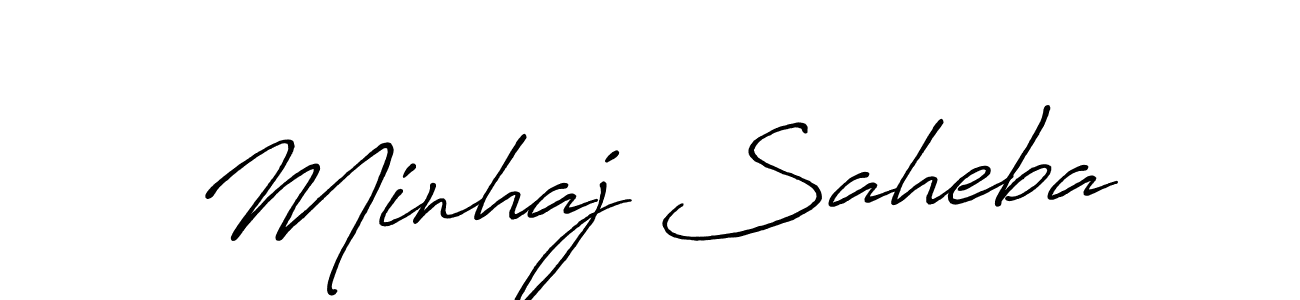 How to make Minhaj Saheba name signature. Use Antro_Vectra_Bolder style for creating short signs online. This is the latest handwritten sign. Minhaj Saheba signature style 7 images and pictures png
