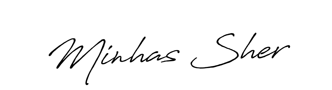 How to make Minhas Sher name signature. Use Antro_Vectra_Bolder style for creating short signs online. This is the latest handwritten sign. Minhas Sher signature style 7 images and pictures png