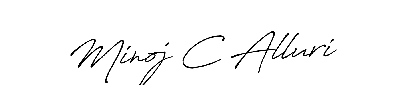 How to make Minoj C Alluri name signature. Use Antro_Vectra_Bolder style for creating short signs online. This is the latest handwritten sign. Minoj C Alluri signature style 7 images and pictures png