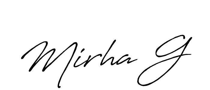 Make a beautiful signature design for name Mirha G. With this signature (Antro_Vectra_Bolder) style, you can create a handwritten signature for free. Mirha G signature style 7 images and pictures png