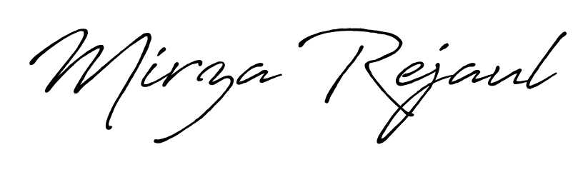 A sleek calligraphic signature for name Mirza Rejaul utilizing Antro_Vectra_Bolder styling. Great for adding personal signatures to photos and art. Mirza Rejaul signature style 7 images and pictures png