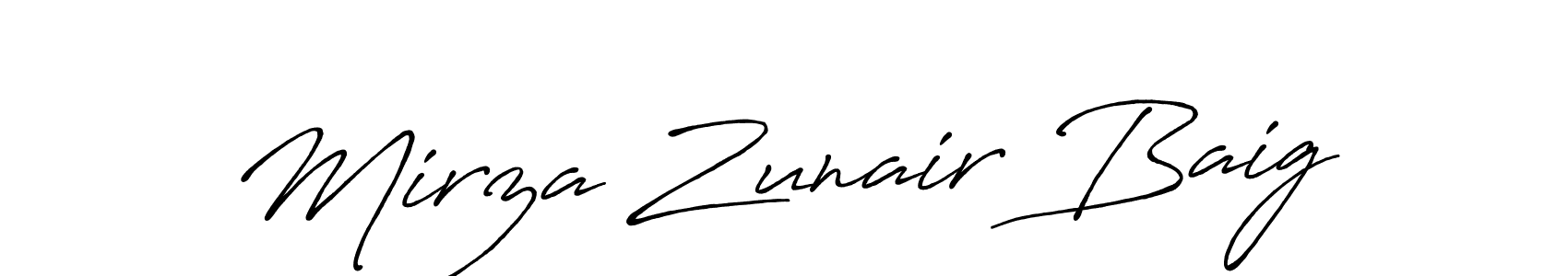 The best way (Antro_Vectra_Bolder) to make a short signature is to pick only two or three words in your name. The name Mirza Zunair Baig include a total of six letters. For converting this name. Mirza Zunair Baig signature style 7 images and pictures png