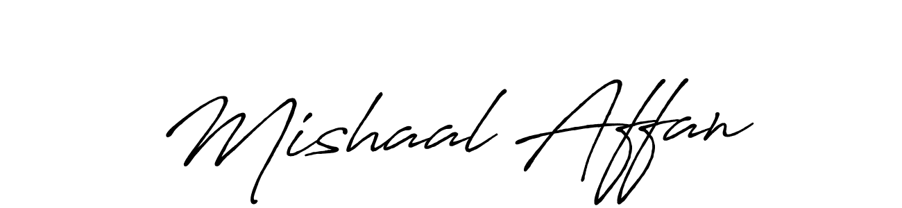 Create a beautiful signature design for name Mishaal Affan. With this signature (Antro_Vectra_Bolder) fonts, you can make a handwritten signature for free. Mishaal Affan signature style 7 images and pictures png