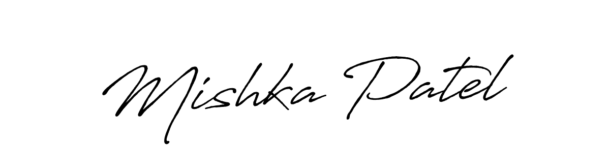 Create a beautiful signature design for name Mishka Patel. With this signature (Antro_Vectra_Bolder) fonts, you can make a handwritten signature for free. Mishka Patel signature style 7 images and pictures png