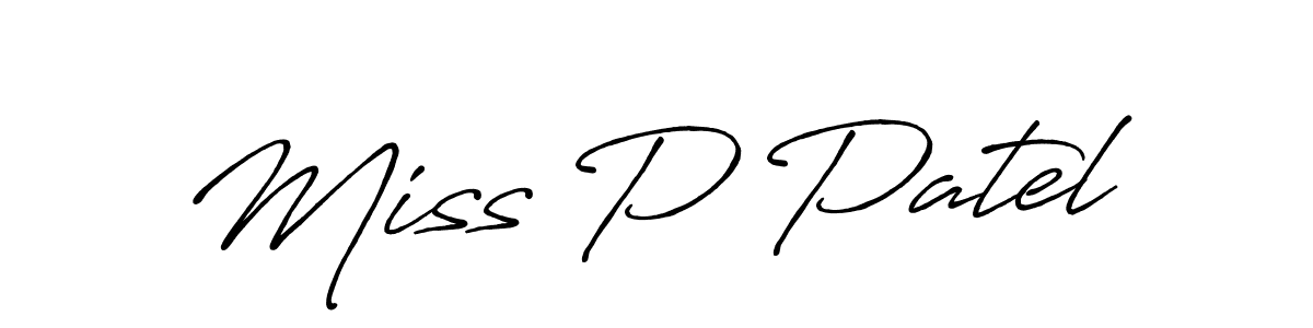 Similarly Antro_Vectra_Bolder is the best handwritten signature design. Signature creator online .You can use it as an online autograph creator for name Miss P Patel. Miss P Patel signature style 7 images and pictures png