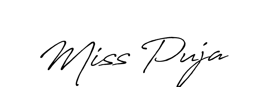 if you are searching for the best signature style for your name Miss Puja. so please give up your signature search. here we have designed multiple signature styles  using Antro_Vectra_Bolder. Miss Puja signature style 7 images and pictures png