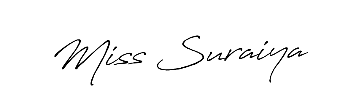 Use a signature maker to create a handwritten signature online. With this signature software, you can design (Antro_Vectra_Bolder) your own signature for name Miss Suraiya. Miss Suraiya signature style 7 images and pictures png