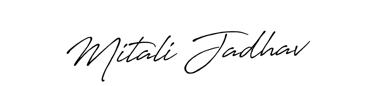 How to make Mitali Jadhav name signature. Use Antro_Vectra_Bolder style for creating short signs online. This is the latest handwritten sign. Mitali Jadhav signature style 7 images and pictures png