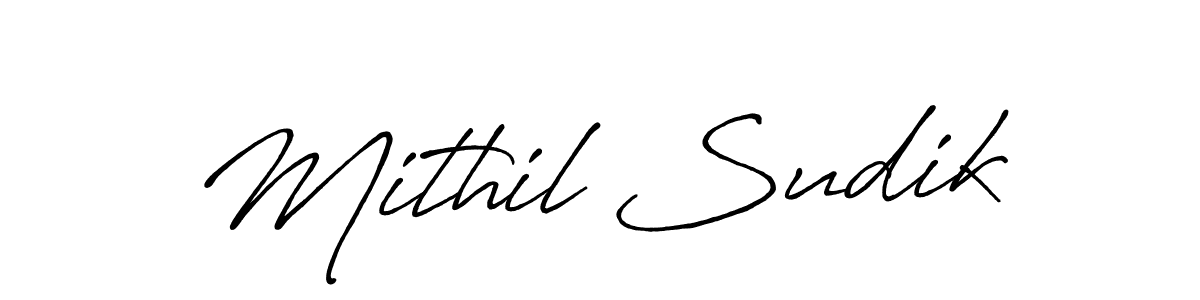 The best way (Antro_Vectra_Bolder) to make a short signature is to pick only two or three words in your name. The name Mithil Sudik include a total of six letters. For converting this name. Mithil Sudik signature style 7 images and pictures png