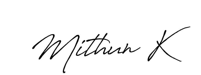 The best way (Antro_Vectra_Bolder) to make a short signature is to pick only two or three words in your name. The name Mithun K include a total of six letters. For converting this name. Mithun K signature style 7 images and pictures png