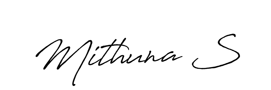 The best way (Antro_Vectra_Bolder) to make a short signature is to pick only two or three words in your name. The name Mithuna S include a total of six letters. For converting this name. Mithuna S signature style 7 images and pictures png