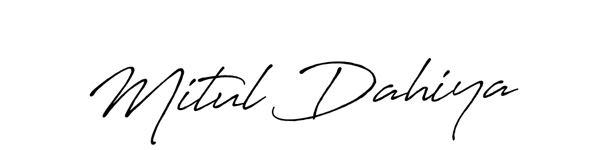 Antro_Vectra_Bolder is a professional signature style that is perfect for those who want to add a touch of class to their signature. It is also a great choice for those who want to make their signature more unique. Get Mitul Dahiya name to fancy signature for free. Mitul Dahiya signature style 7 images and pictures png