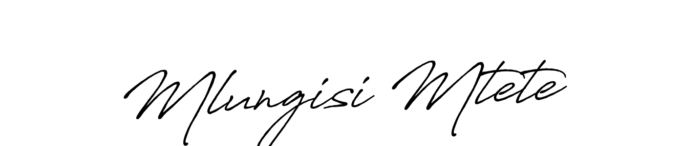 Create a beautiful signature design for name Mlungisi Mtete. With this signature (Antro_Vectra_Bolder) fonts, you can make a handwritten signature for free. Mlungisi Mtete signature style 7 images and pictures png