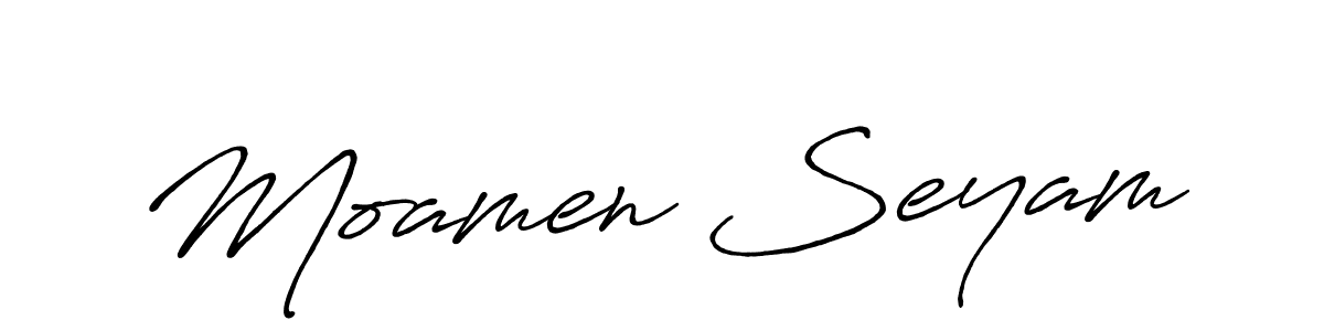 Use a signature maker to create a handwritten signature online. With this signature software, you can design (Antro_Vectra_Bolder) your own signature for name Moamen Seyam. Moamen Seyam signature style 7 images and pictures png