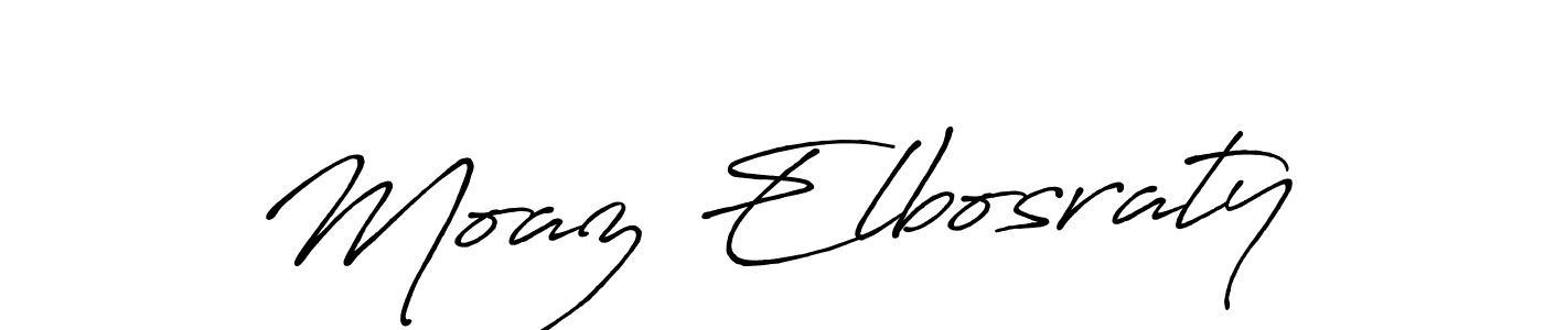 How to make Moaz Elbosraty name signature. Use Antro_Vectra_Bolder style for creating short signs online. This is the latest handwritten sign. Moaz Elbosraty signature style 7 images and pictures png