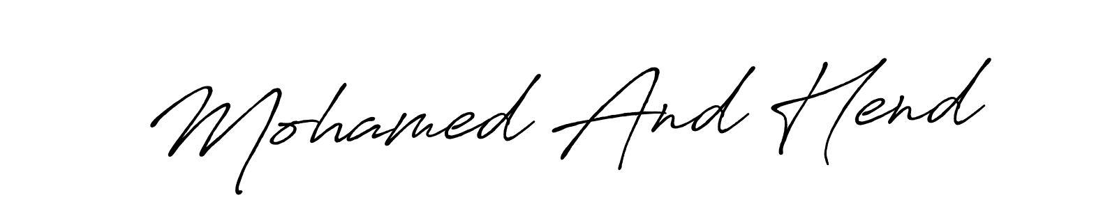 How to make Mohamed And Hend name signature. Use Antro_Vectra_Bolder style for creating short signs online. This is the latest handwritten sign. Mohamed And Hend signature style 7 images and pictures png
