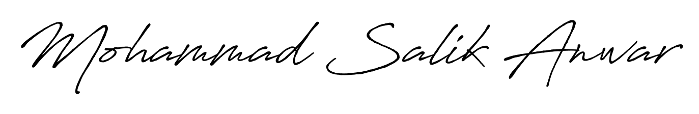 Looking for an artistic signature for Mohammad Salik Anwar? The Antro_Vectra_Bolder calligraphy style gives a sophisticated flow suitable for business cards and emails. Mohammad Salik Anwar signature style 7 images and pictures png