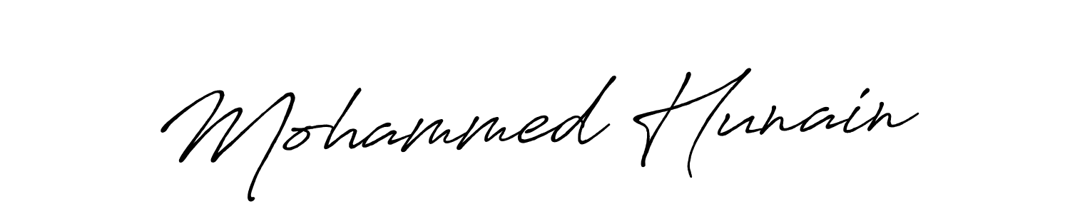 How to make Mohammed Hunain name signature. Use Antro_Vectra_Bolder style for creating short signs online. This is the latest handwritten sign. Mohammed Hunain signature style 7 images and pictures png