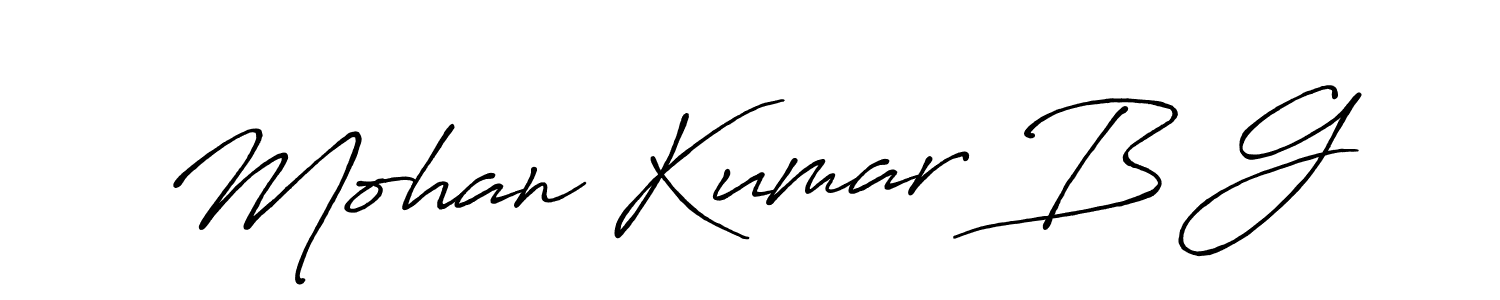 The best way (Antro_Vectra_Bolder) to make a short signature is to pick only two or three words in your name. The name Mohan Kumar B G include a total of six letters. For converting this name. Mohan Kumar B G signature style 7 images and pictures png