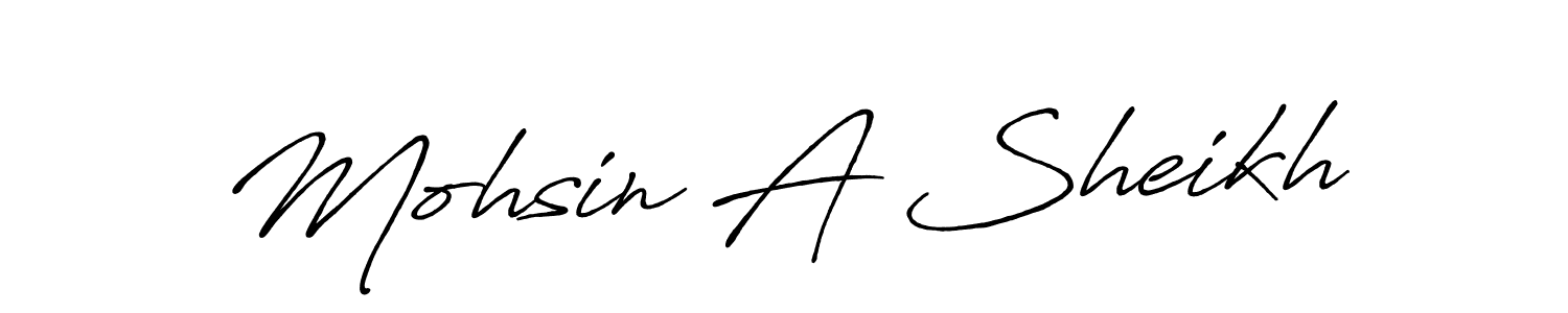 How to make Mohsin A Sheikh name signature. Use Antro_Vectra_Bolder style for creating short signs online. This is the latest handwritten sign. Mohsin A Sheikh signature style 7 images and pictures png