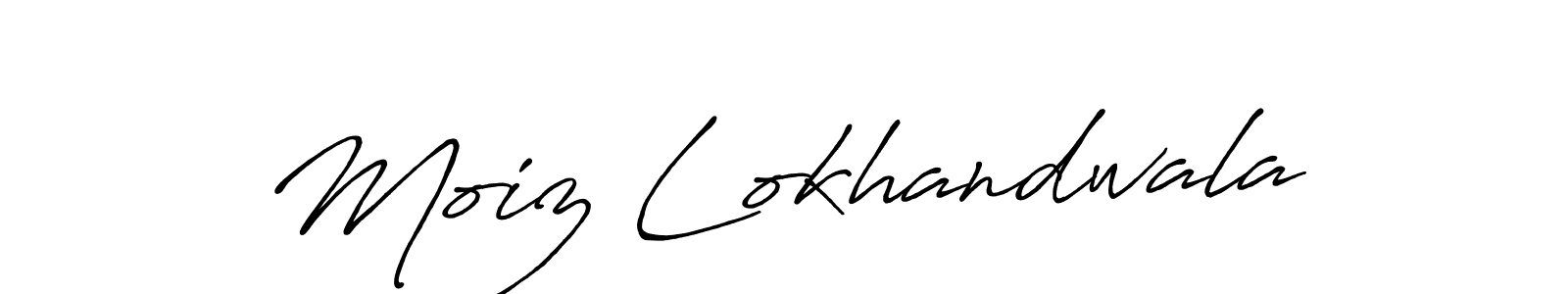 Make a beautiful signature design for name Moiz Lokhandwala. With this signature (Antro_Vectra_Bolder) style, you can create a handwritten signature for free. Moiz Lokhandwala signature style 7 images and pictures png