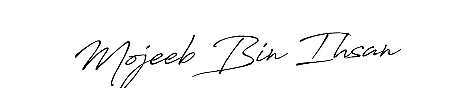 How to make Mojeeb Bin Ihsan name signature. Use Antro_Vectra_Bolder style for creating short signs online. This is the latest handwritten sign. Mojeeb Bin Ihsan signature style 7 images and pictures png