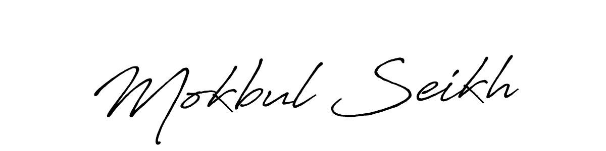 How to make Mokbul Seikh name signature. Use Antro_Vectra_Bolder style for creating short signs online. This is the latest handwritten sign. Mokbul Seikh signature style 7 images and pictures png