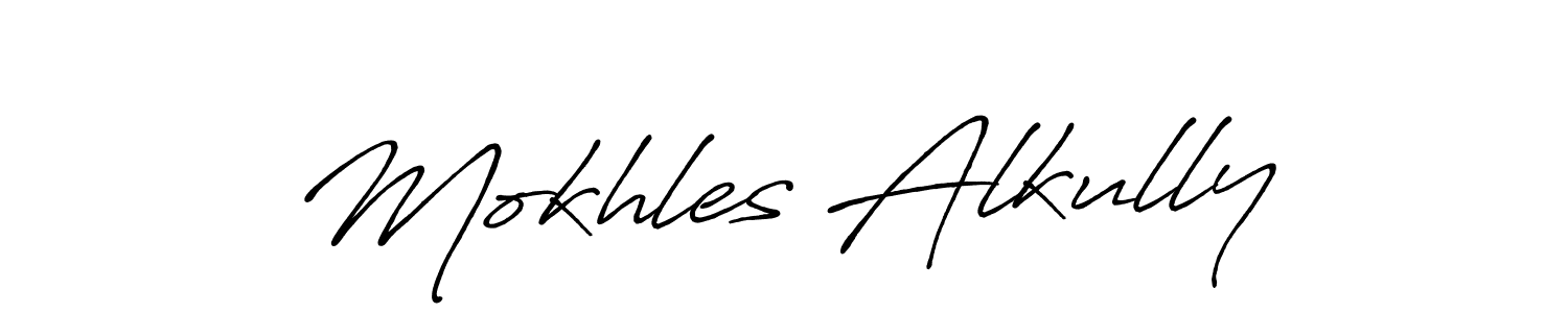 Mokhles Alkully stylish signature style. Best Handwritten Sign (Antro_Vectra_Bolder) for my name. Handwritten Signature Collection Ideas for my name Mokhles Alkully. Mokhles Alkully signature style 7 images and pictures png