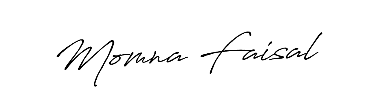 How to make Momna Faisal name signature. Use Antro_Vectra_Bolder style for creating short signs online. This is the latest handwritten sign. Momna Faisal signature style 7 images and pictures png