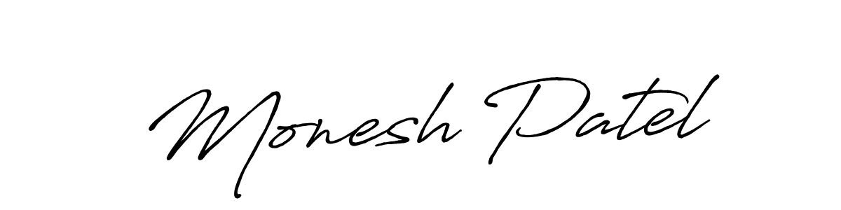 Make a beautiful signature design for name Monesh Patel. With this signature (Antro_Vectra_Bolder) style, you can create a handwritten signature for free. Monesh Patel signature style 7 images and pictures png