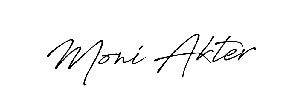 How to make Moni Akter name signature. Use Antro_Vectra_Bolder style for creating short signs online. This is the latest handwritten sign. Moni Akter signature style 7 images and pictures png