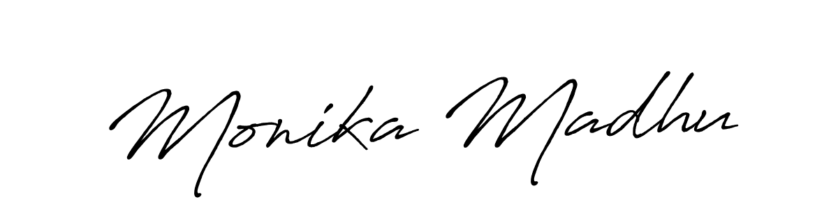 How to make Monika Madhu name signature. Use Antro_Vectra_Bolder style for creating short signs online. This is the latest handwritten sign. Monika Madhu signature style 7 images and pictures png