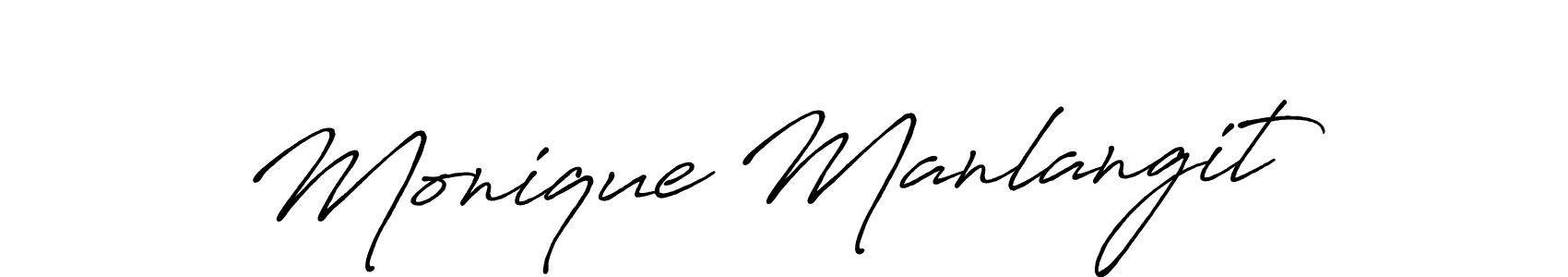 How to make Monique Manlangit name signature. Use Antro_Vectra_Bolder style for creating short signs online. This is the latest handwritten sign. Monique Manlangit signature style 7 images and pictures png