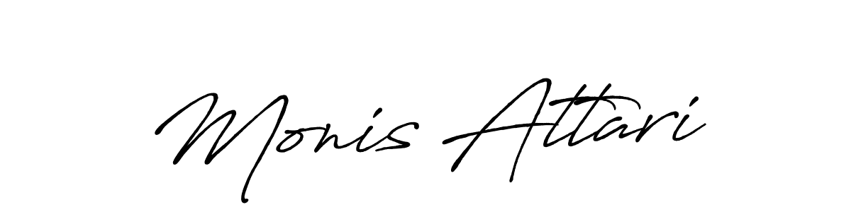Use a signature maker to create a handwritten signature online. With this signature software, you can design (Antro_Vectra_Bolder) your own signature for name Monis Attari. Monis Attari signature style 7 images and pictures png