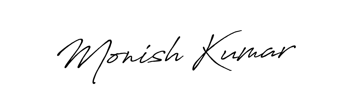 How to make Monish Kumar name signature. Use Antro_Vectra_Bolder style for creating short signs online. This is the latest handwritten sign. Monish Kumar signature style 7 images and pictures png