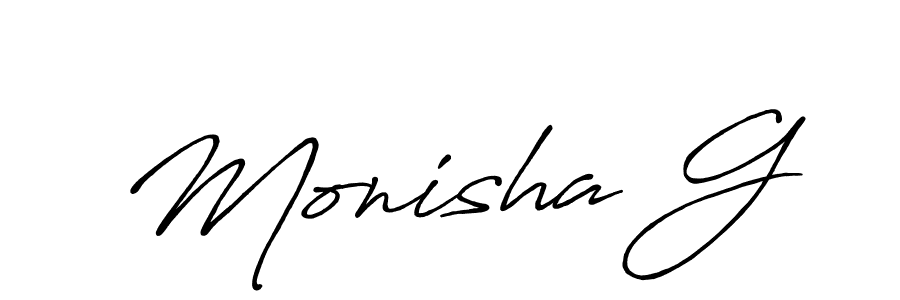It looks lik you need a new signature style for name Monisha G. Design unique handwritten (Antro_Vectra_Bolder) signature with our free signature maker in just a few clicks. Monisha G signature style 7 images and pictures png