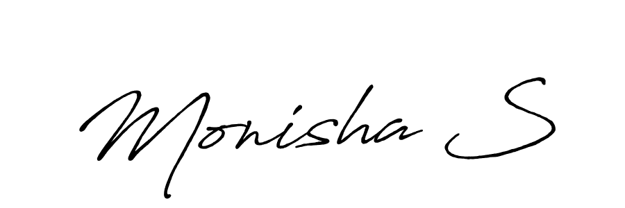 You should practise on your own different ways (Antro_Vectra_Bolder) to write your name (Monisha S) in signature. don't let someone else do it for you. Monisha S signature style 7 images and pictures png