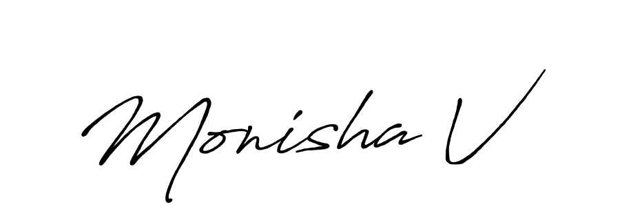 The best way (Antro_Vectra_Bolder) to make a short signature is to pick only two or three words in your name. The name Monisha V include a total of six letters. For converting this name. Monisha V signature style 7 images and pictures png