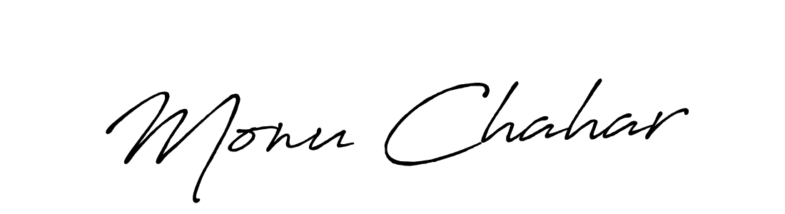 Create a beautiful signature design for name Monu Chahar. With this signature (Antro_Vectra_Bolder) fonts, you can make a handwritten signature for free. Monu Chahar signature style 7 images and pictures png