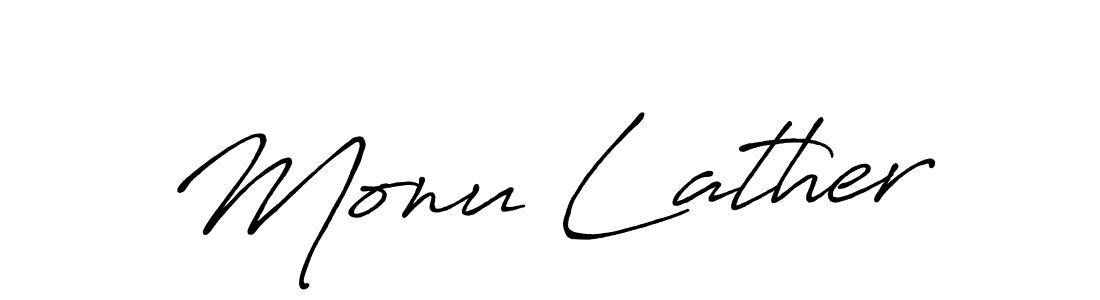 Create a beautiful signature design for name Monu Lather. With this signature (Antro_Vectra_Bolder) fonts, you can make a handwritten signature for free. Monu Lather signature style 7 images and pictures png